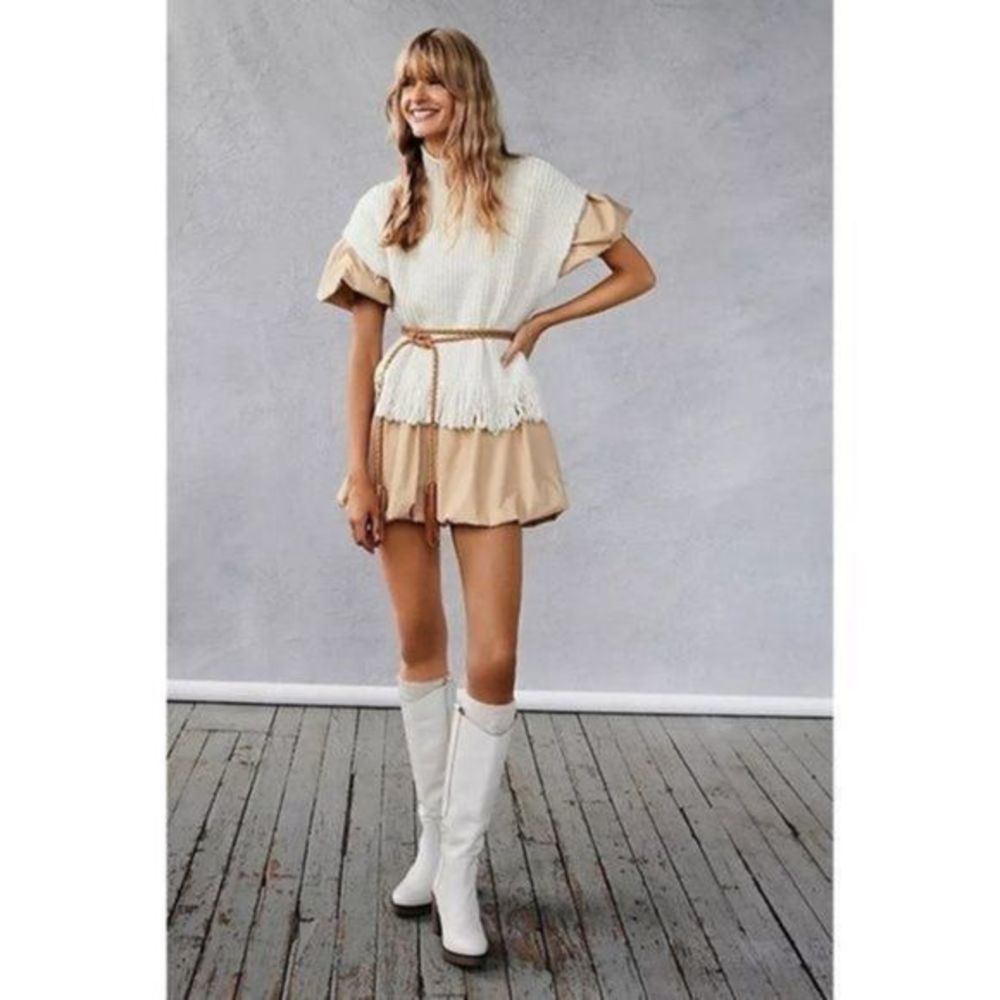 Anthropologie Cream and Tan Sweater Poncho
